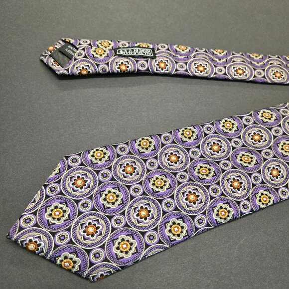 JZ Boulder X-Long Tie Purple Geometric Floral 64" x 3.5" All Silk Hand Made USA - Picture 1 of 7